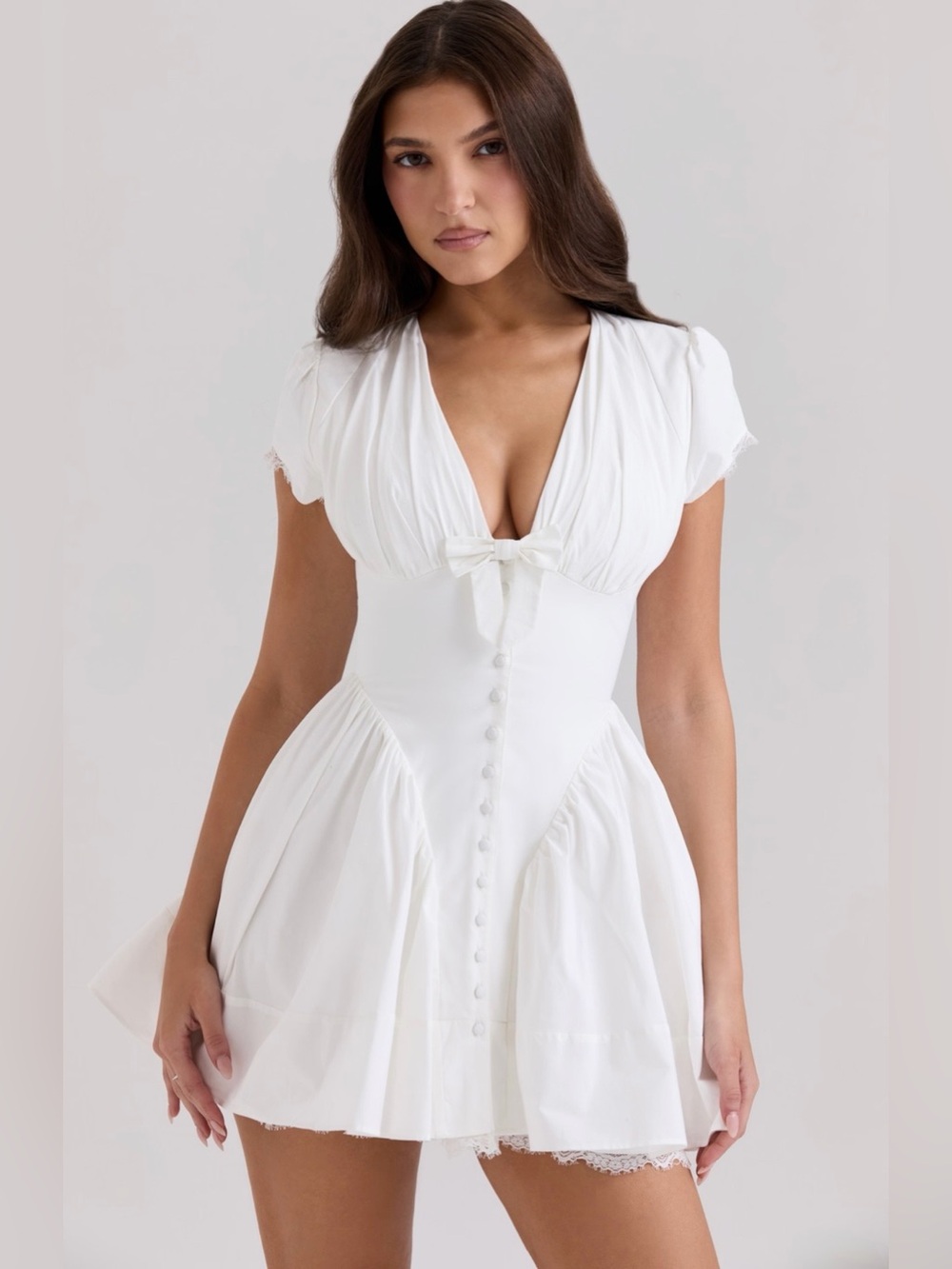 House of CB EMILIANA White Stretch Cotton Mini Dress - Picture 4 of 15